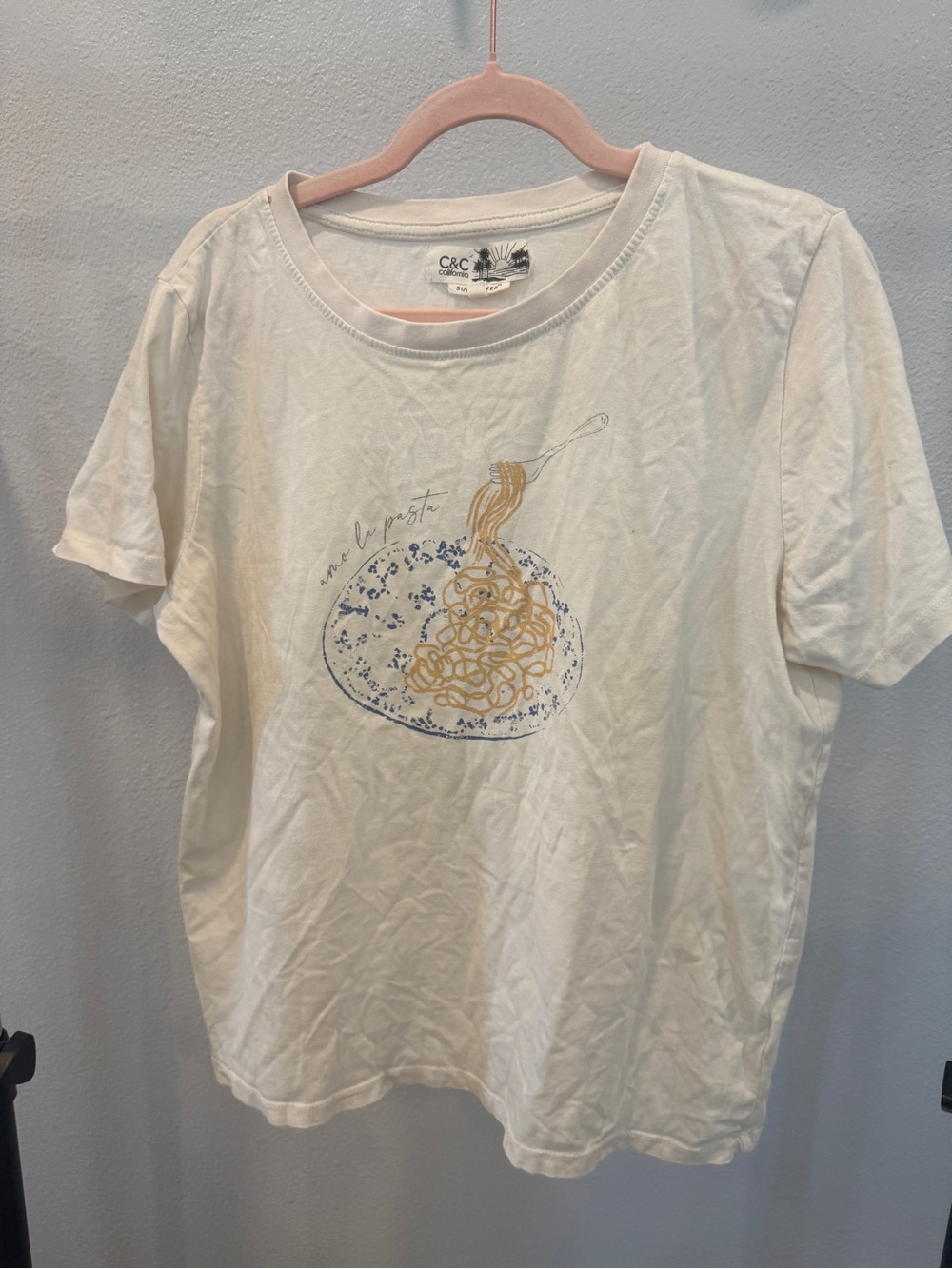 C&C California Cream Short Sleeve Tee with Blue and Gold Pasta Graphic XL